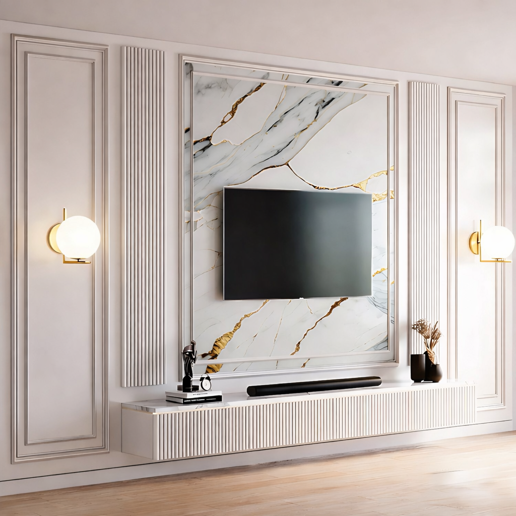 Panneau mural PVC effet marbre Carrara Gold – 120 × 255 cm