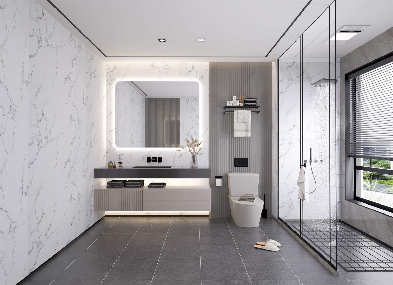 Panneau mural PVC effet marbre blanc 120 x 250 cm
