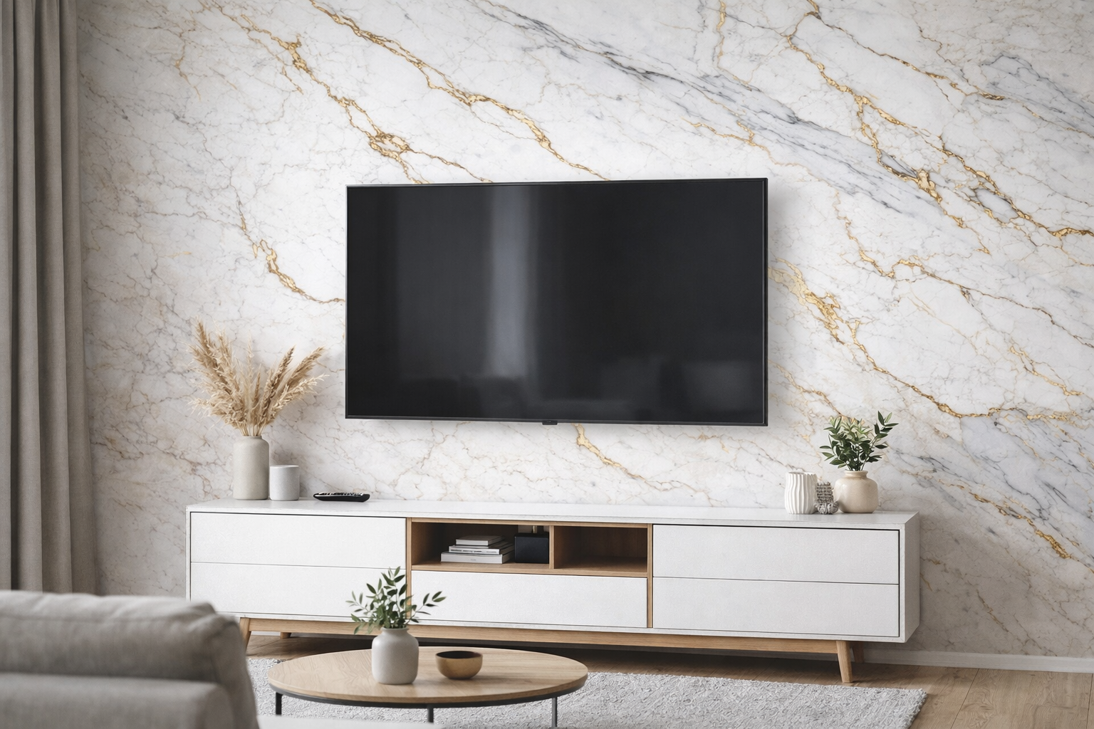 Panneau mural PVC effet marbre Carrara Gold – 120 × 255 cm