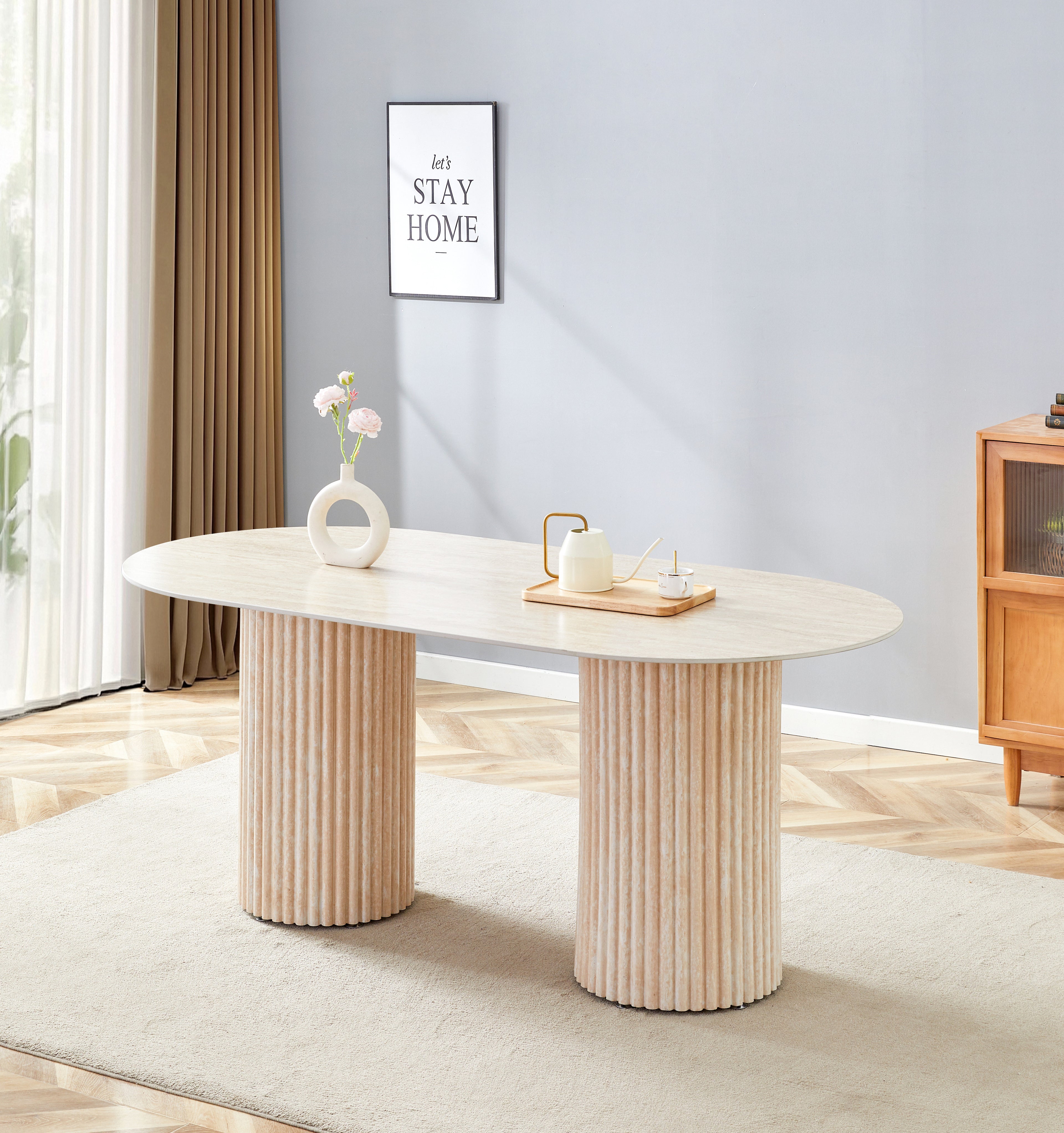 Table à manger Alma effet travertin