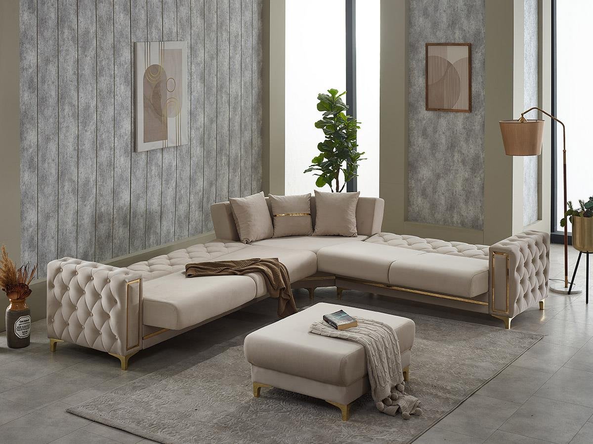 Canapé d’angle Olivya beige doré