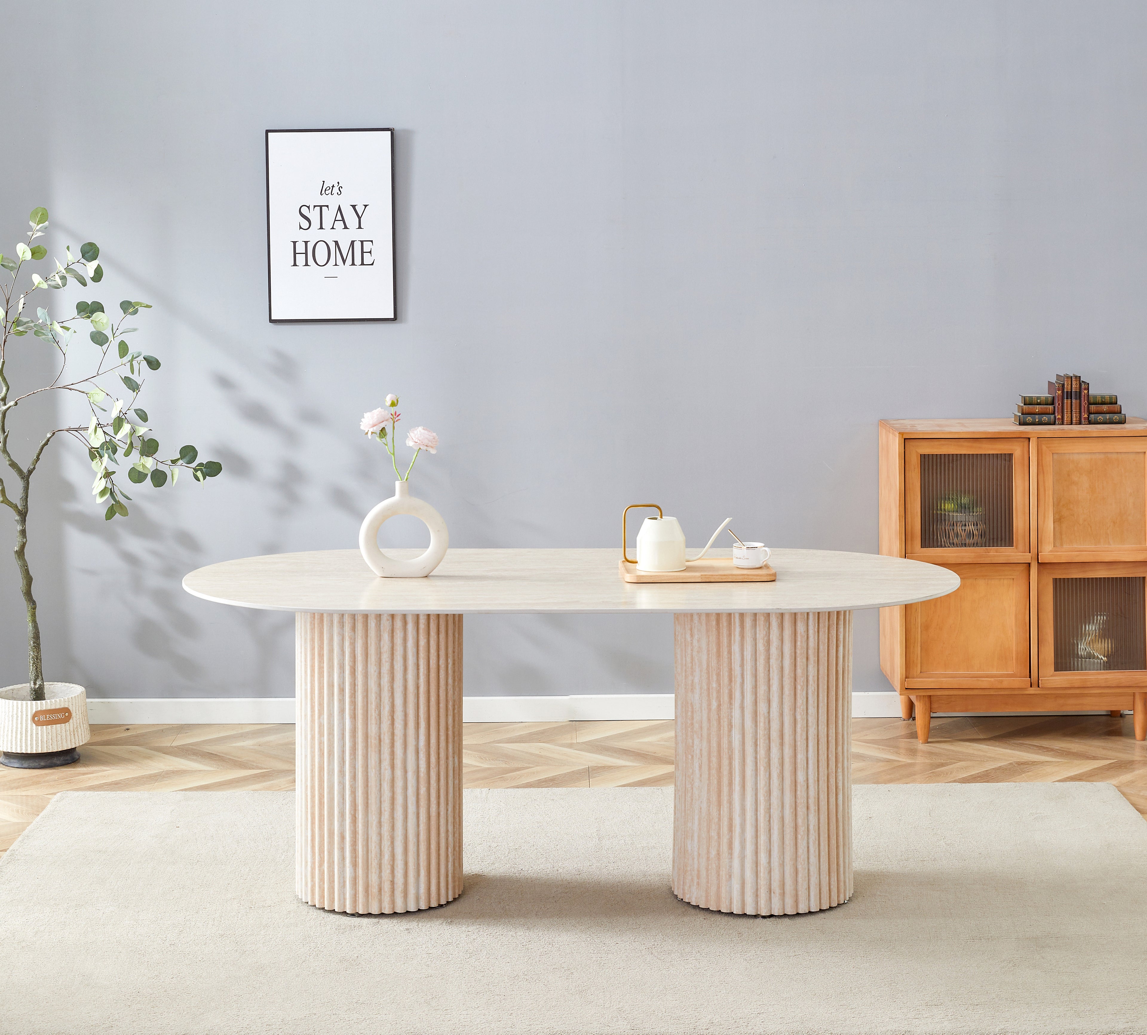 Table à manger Alma effet travertin