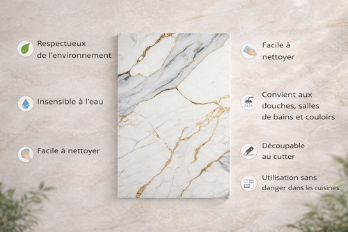 (Lot de 2) Panneau mural PVC effet marbre Carrara Gold – 120 × 255 cm