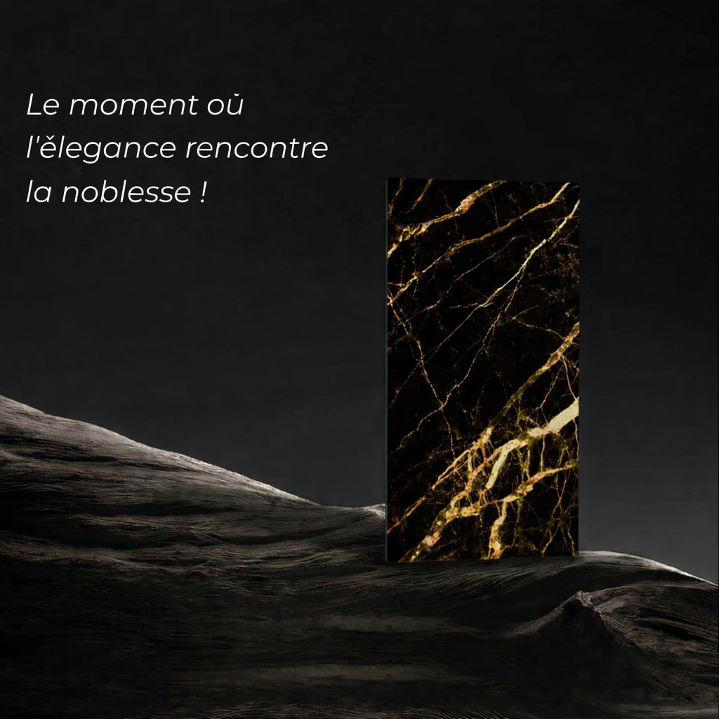 Panneau mural PVC effet marbre noir doré 120x250 cm