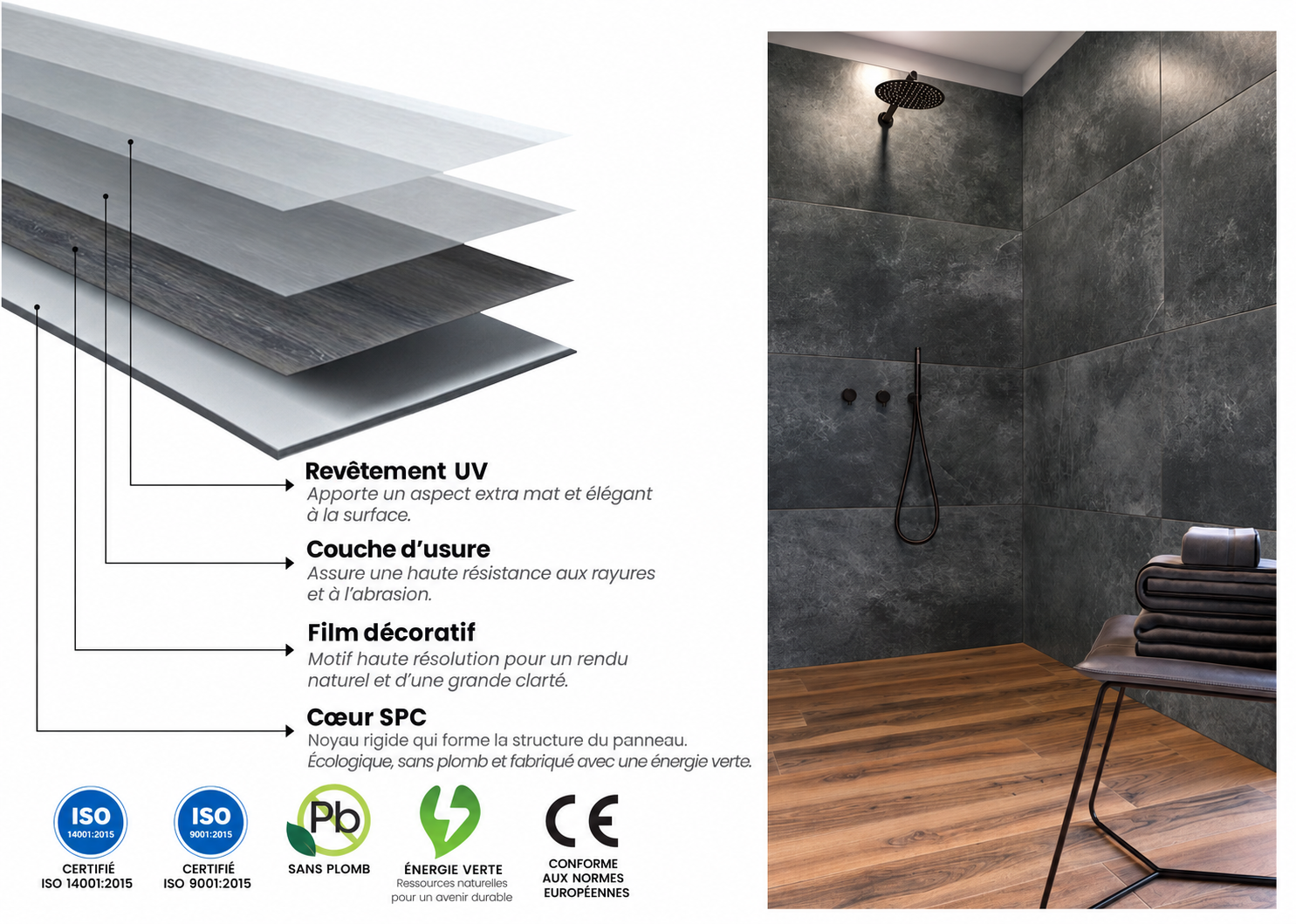 (Lot de 2) Panneau mural spc décoratif mat effet Marbre de Carrare – Mur & Sol – 122 × 280 cm