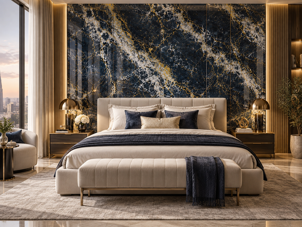 (Lot de 2) Panneau mural décoratif brillant – Effet marbre Onyx Gold 120x280 cm