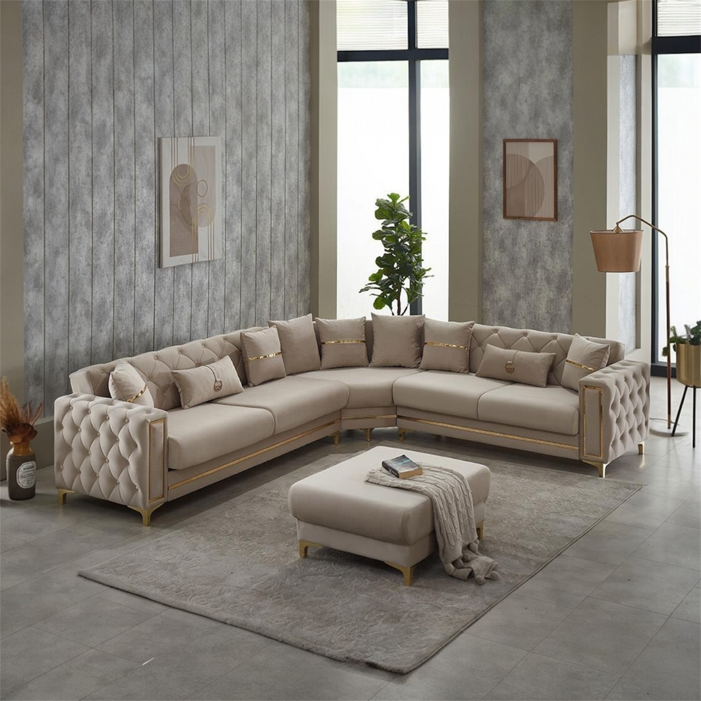 Canapé d’angle Olivya beige doré